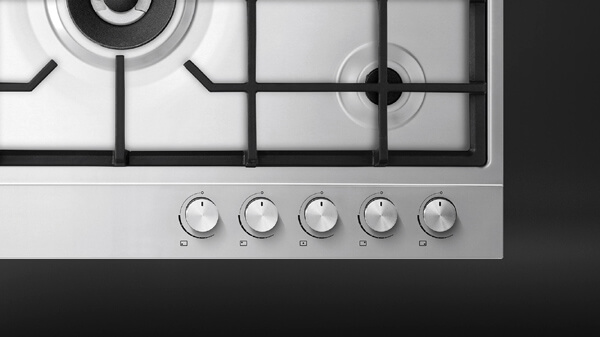 Top View of a Stainless Steel Contemporary Style Gas Cooktop.